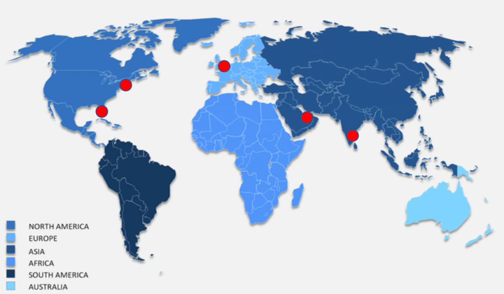 Mapa świata - rynki zbytu dla sterowań TELERANGER